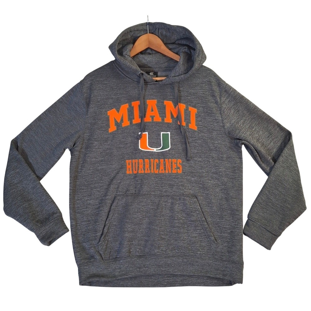 Miami Hurricanes Hoodie Mens Large Gray Performance Fleece Colosseum Sweatshirt